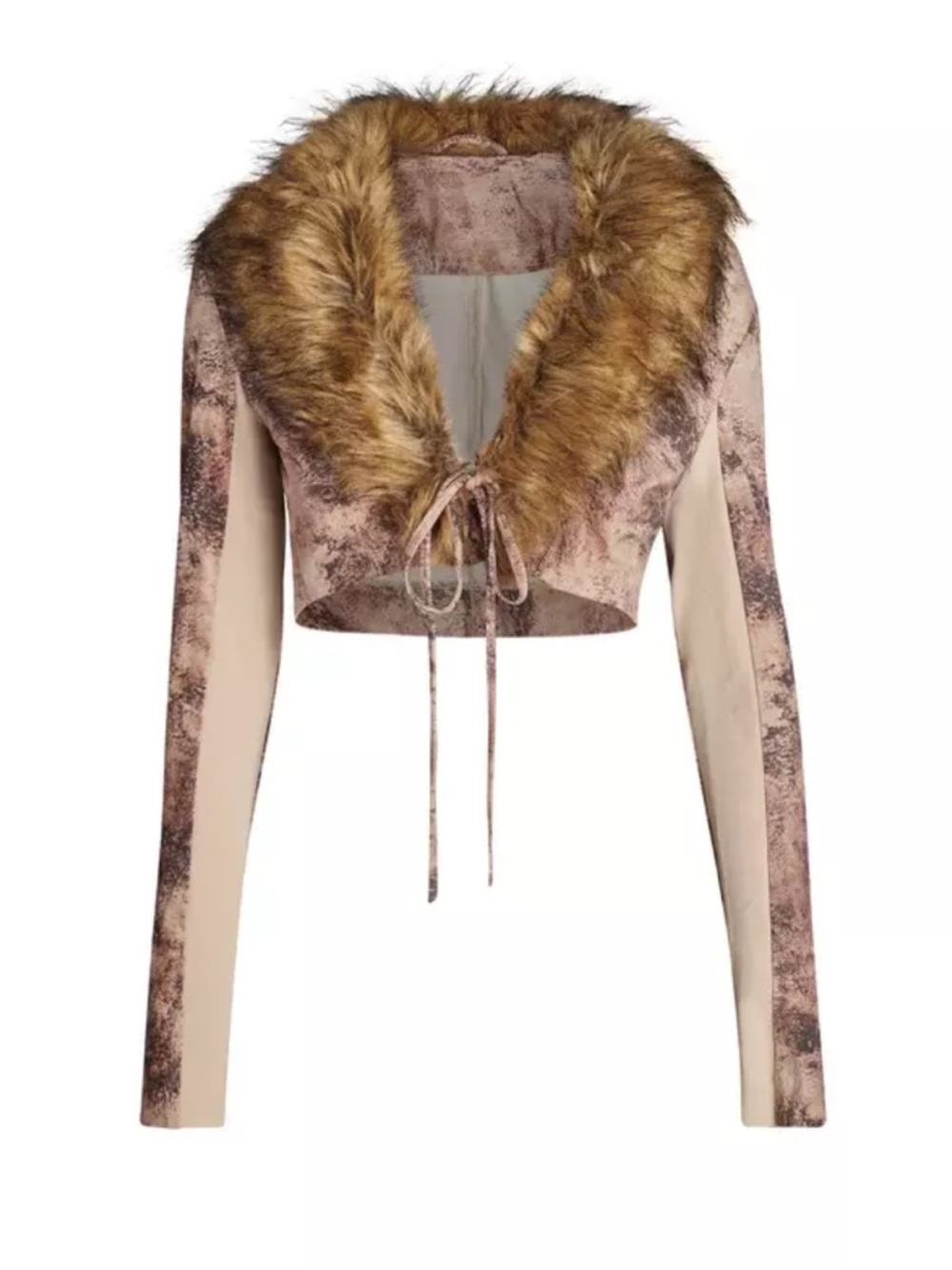 NWT I.AM.GIA month bolero neutral suede  animal Fur Collar Jacket Size Large